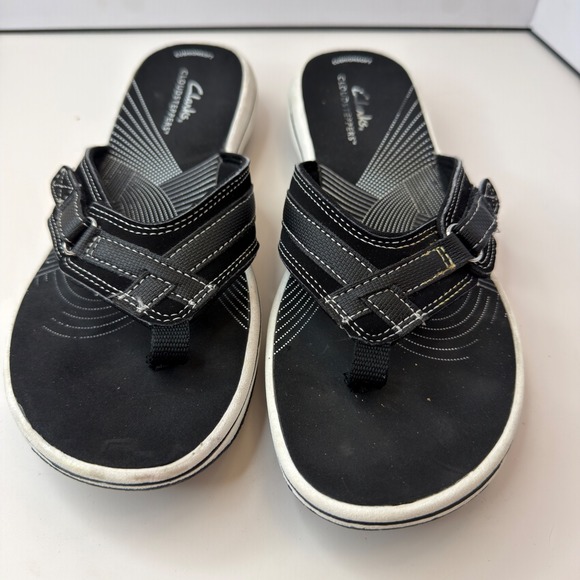 Clarks Shoes - Clarks Cloudsteppers Womens Black White Cushion Soft Flip Flop Sandals Size 8